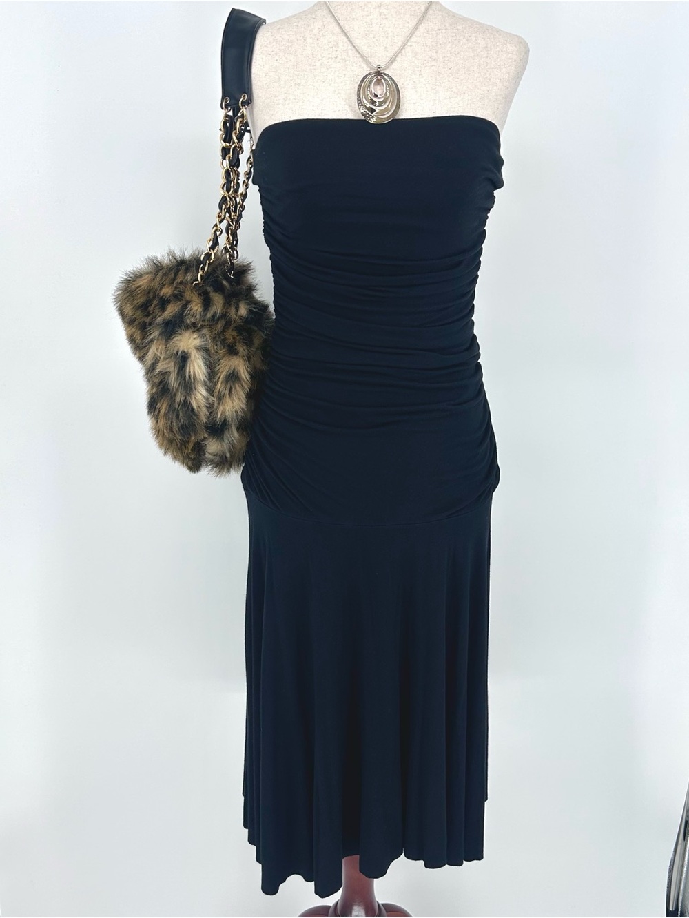 Y2K The Limited Black Ruched Strapless Midi Dress Mob Wife Going Out